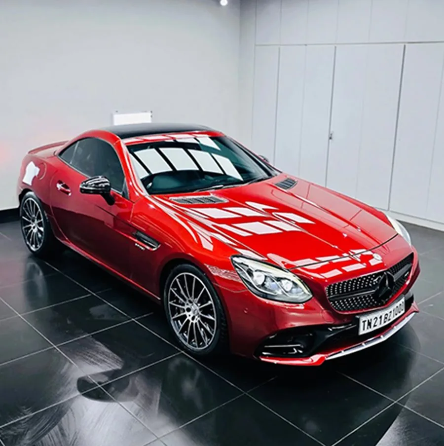 Red Mercedes-Benz roadster after PPF at the ECR studio